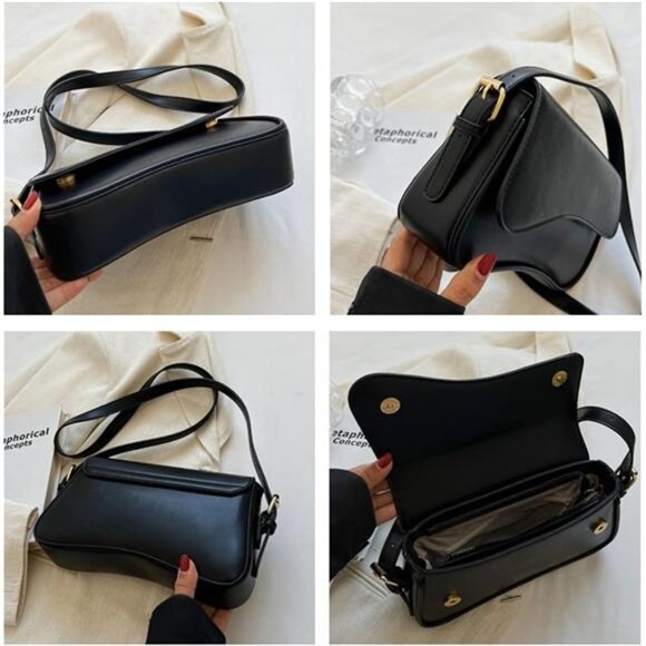 Womens Shoulder Bag Y2K Trendy Vegan Leather Hobo Handbag Clutch Saddle Bag - Picture 5 of 7